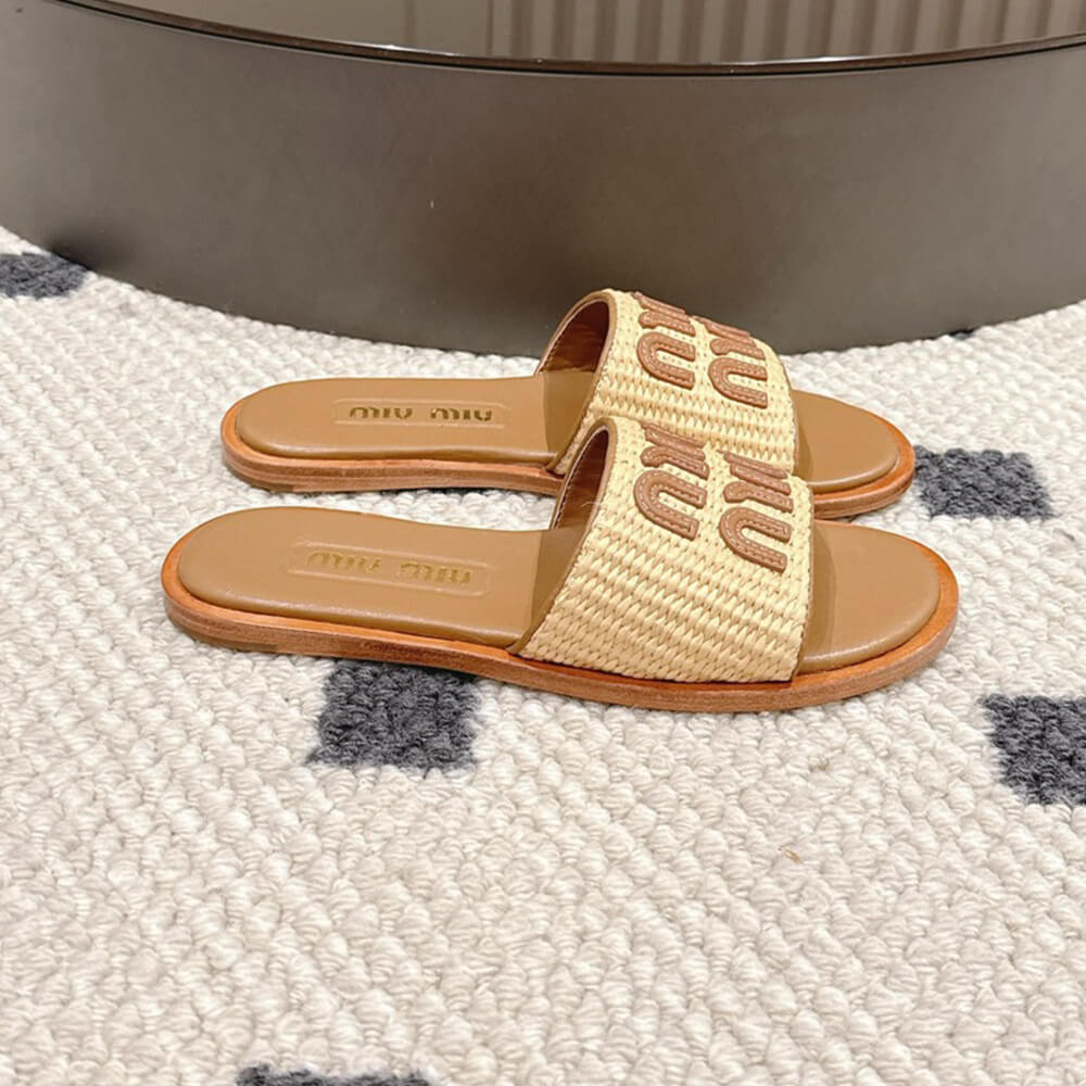 MiuMiu Raffia Slide Sandals